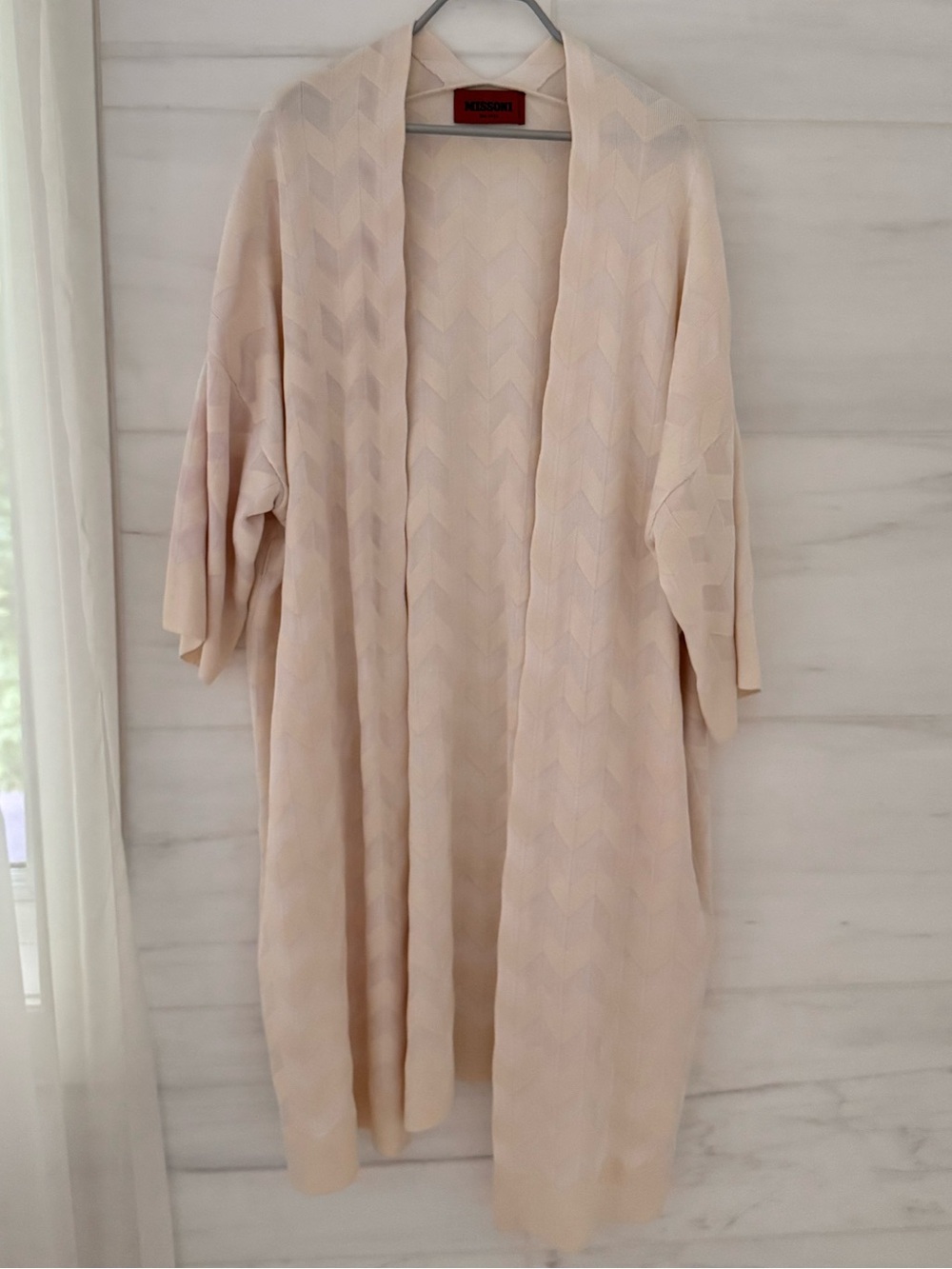 Missoni Zigzag Detail Longline Cardigan in Cream, Baby Pink & Gray